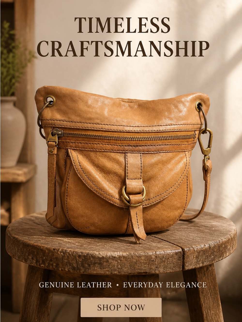 Fossil Cognac Leather Crossbody Bag